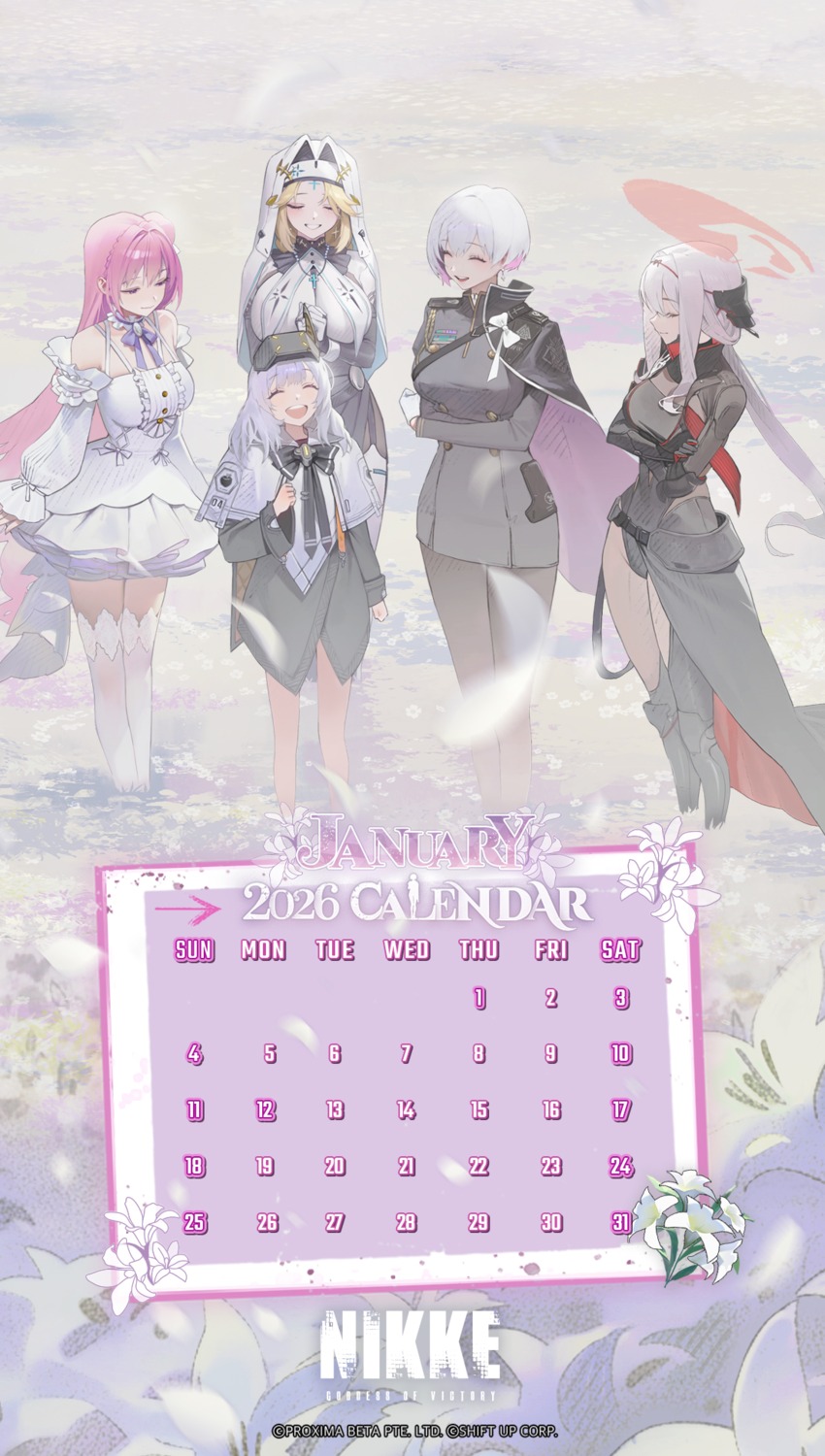 armor, calendar, dorothy_(nikke), dress, goddess_of_victory:_nikke, leotard, liliweiss_(nikke), nun