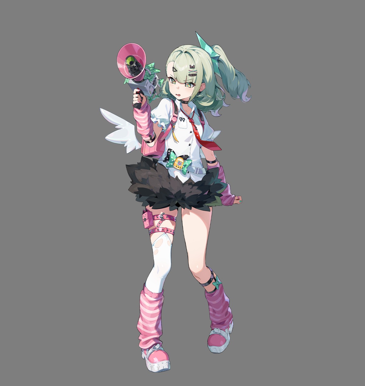 garter, gun, stockings, sunna_(zenless_zone_zero), tagme, thighhighs, torn_clothes, transparent_png