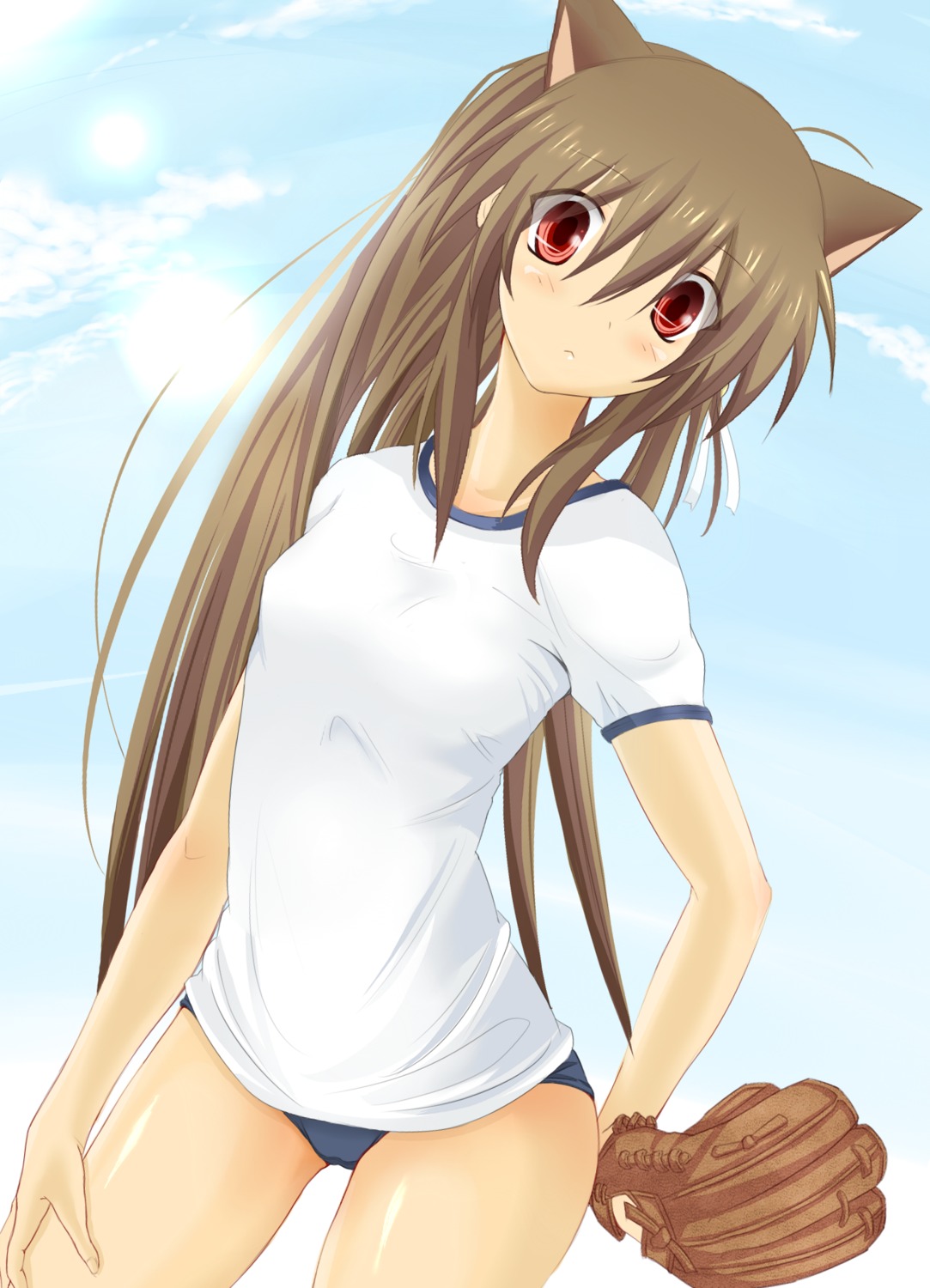 animal_ears, baseball, gym_uniform, little_busters!, natsume_rin, sato_toshiya