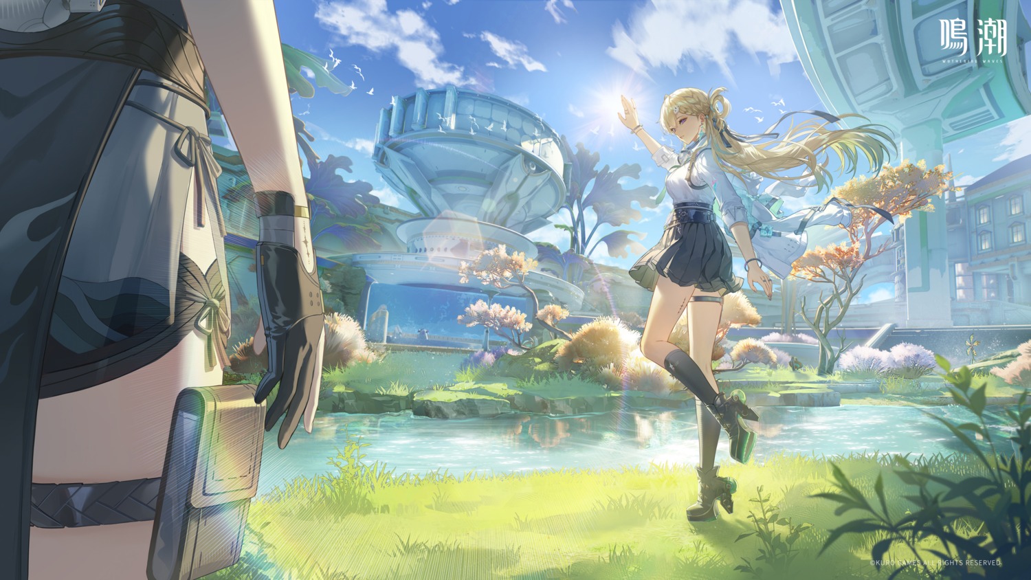 garter, headphones, heels, lynae, rover_(female), seifuku, tagme, tattoo, wallpaper, wuthering_waves