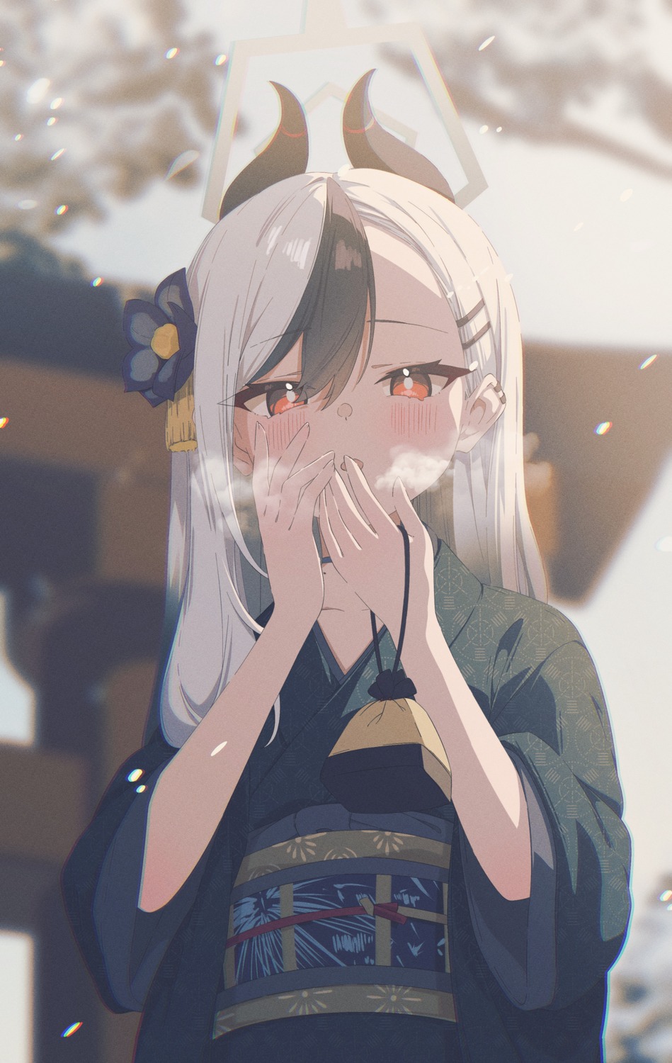 blue_archive, halo, horns, kazueru, kimono, onikata_kayoko