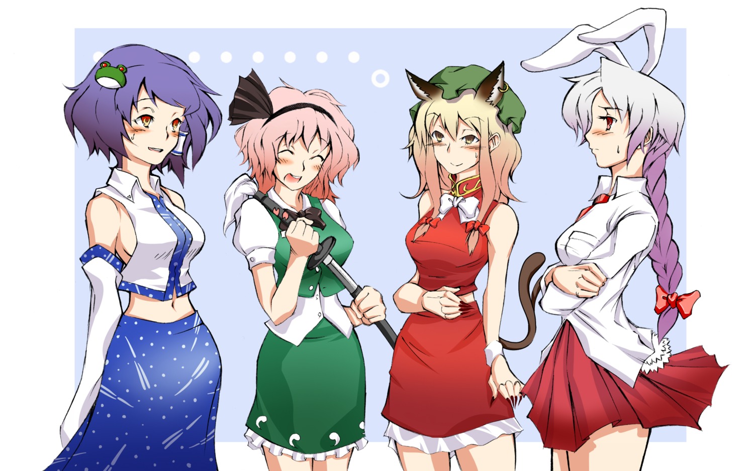 animal_ears, bunny_ears, chen, kochiya_sanae, konpaku_youmu, nekomimi, reisen_udongein_inaba, saigyouji_yuyuko