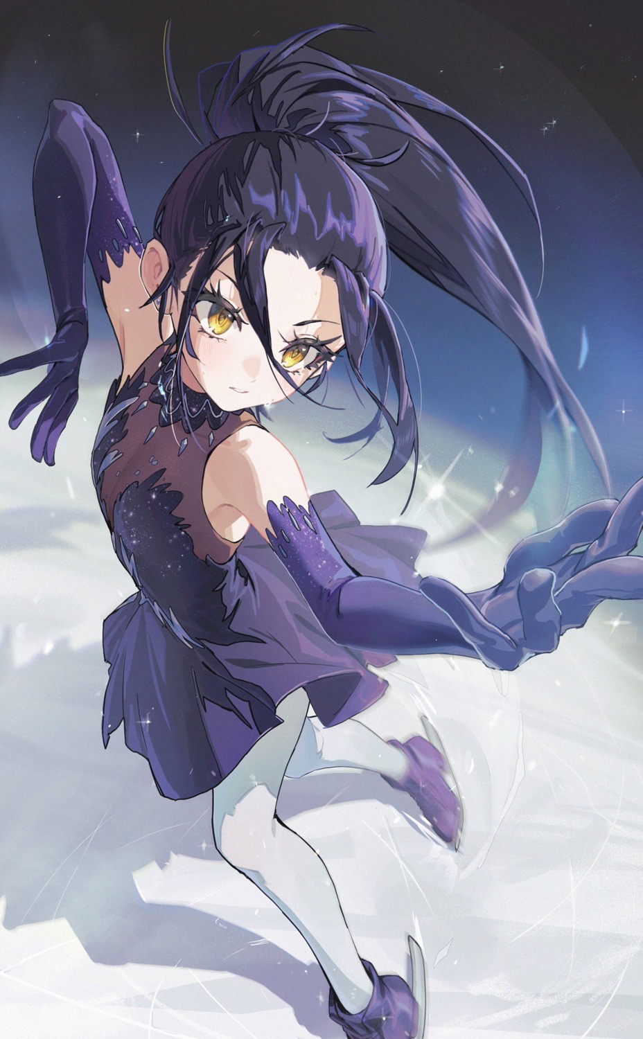 dress, ice_skating, kamisaki_hikaru, medalist, pantyhose, r1zen, see_through, skirt_lift