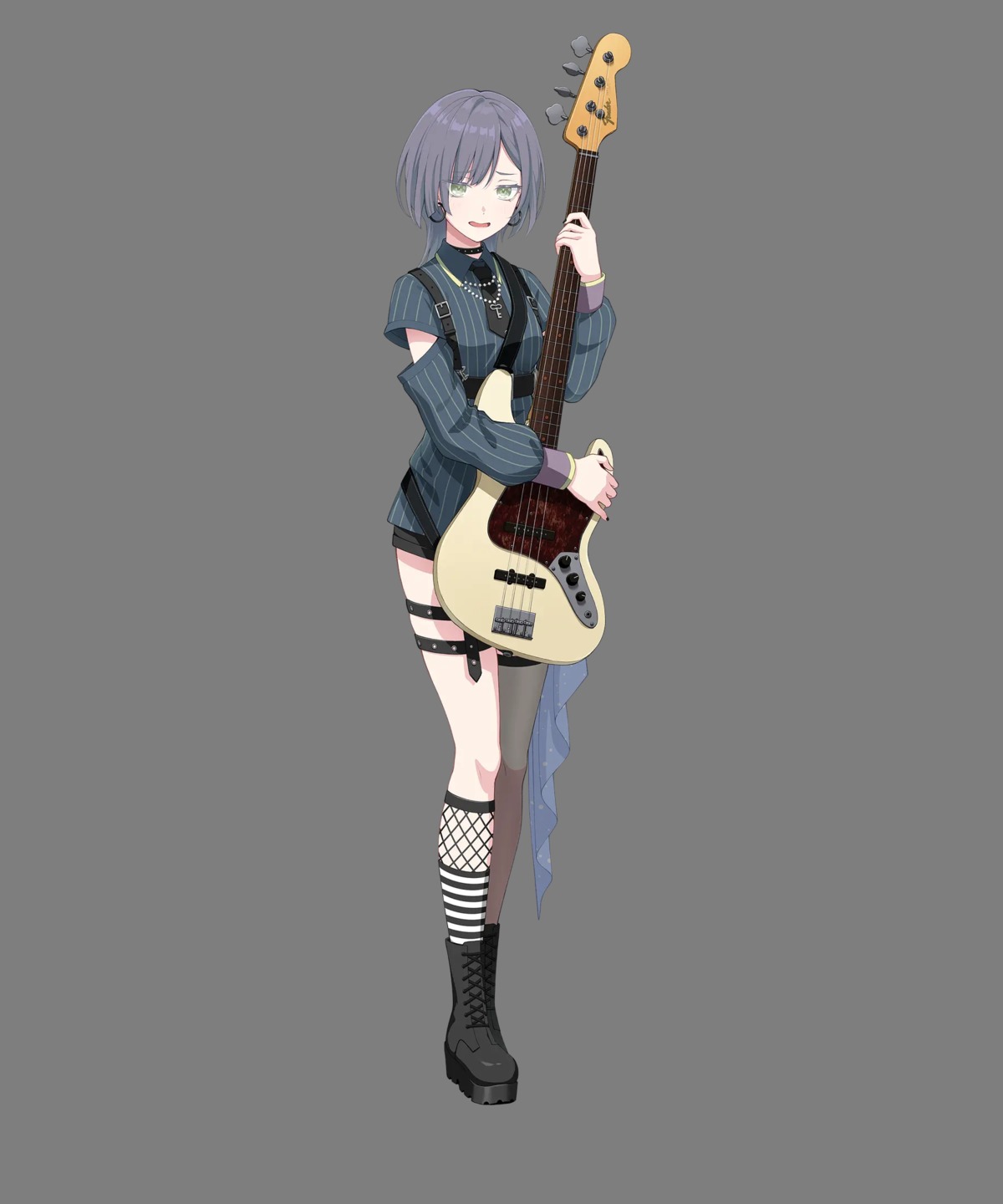 bang_dream!, fishnets, garter, guitar, tagme, thighhighs, transparent_webp, uniform, yakura_yomogi