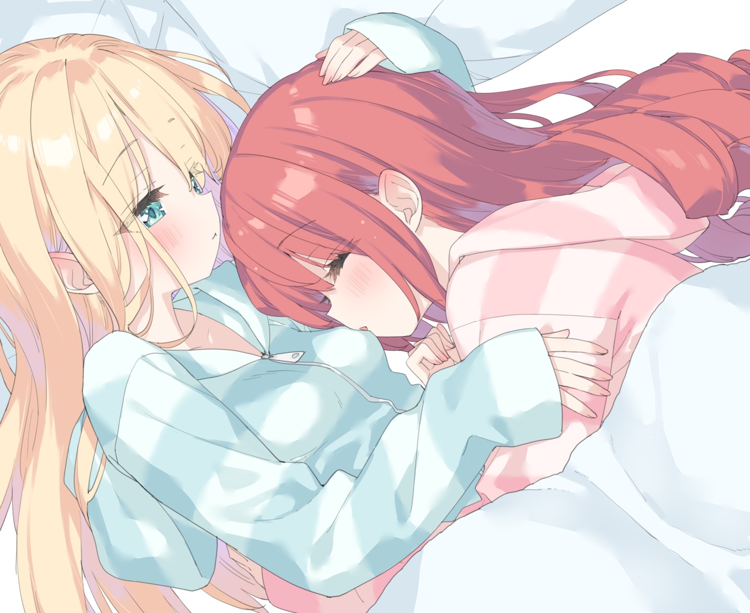 hazuki_watora, kani_biimu, pajama, sheets, shimotsuki_potofu, yuri