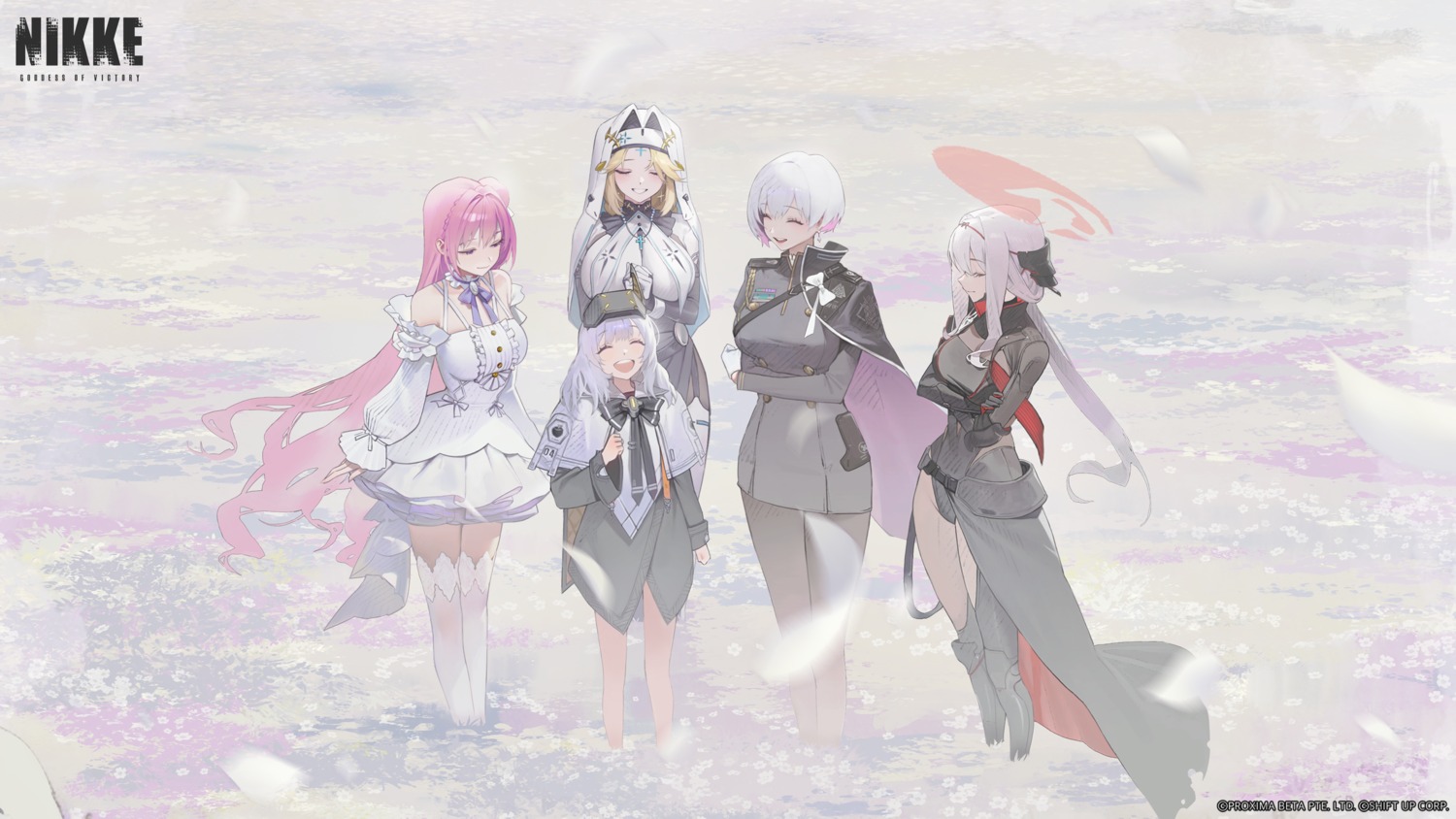 armor, dorothy_(nikke), dress, goddess_of_victory:_nikke, leotard, liliweiss_(nikke), nun, pantyhose, rapunzel_(nikke), scarlet_(nikke), snow_white_(nikke), tagme, thighhighs, uniform, wallpaper
