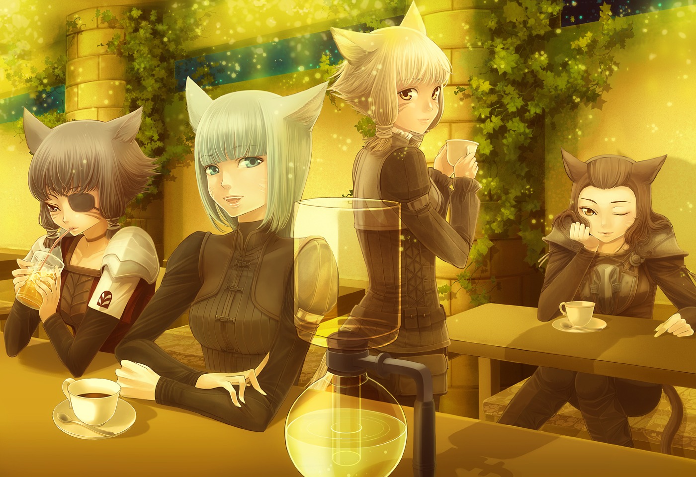 animal_ears, eyepatch, final_fantasy, final_fantasy_xiv, miqo'te, nekomimi, tail, takatsuki_kahiro