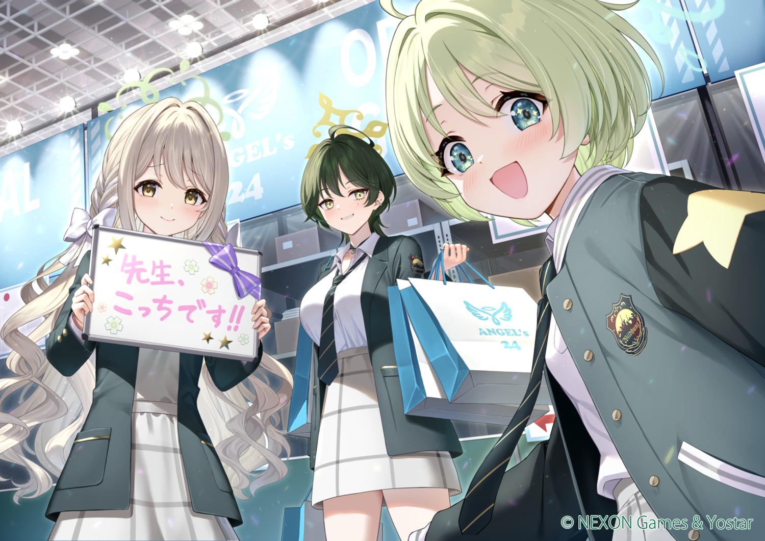 blue_archive, halo, matanonki, sakurai_miyo, seifuku, usuba_ritsu, wakasa_fuyu