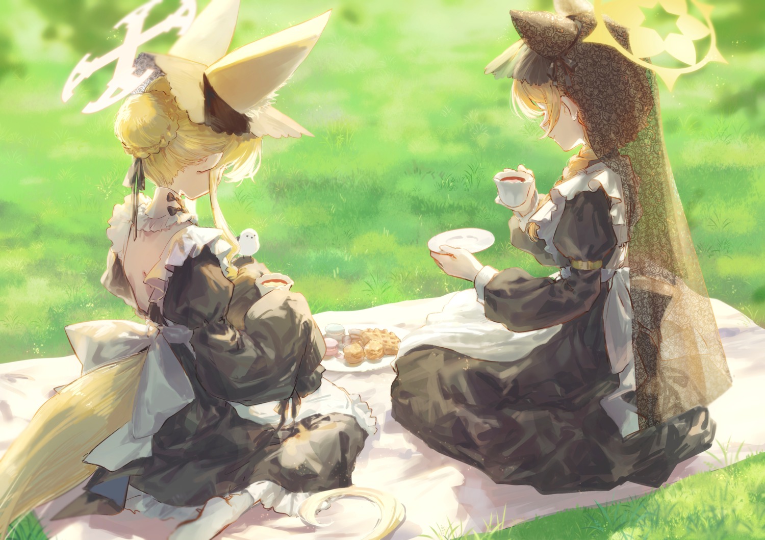 animal_ears, blue_archive, eshineko, halo, iochi_mari, kitsune, maid, nekomimi