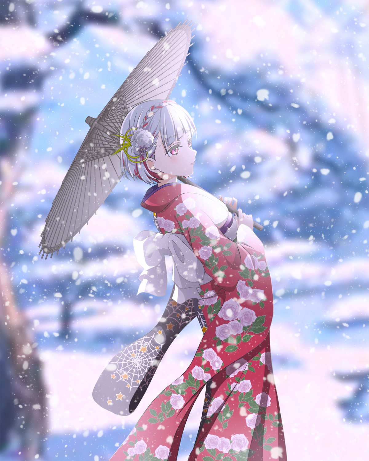 kimono, kujo_awenn, love_live!_(series), love_live!_hasu_no_sora_jogakuin_school_idol_club, umbrella, yuugiri_tsuzuri