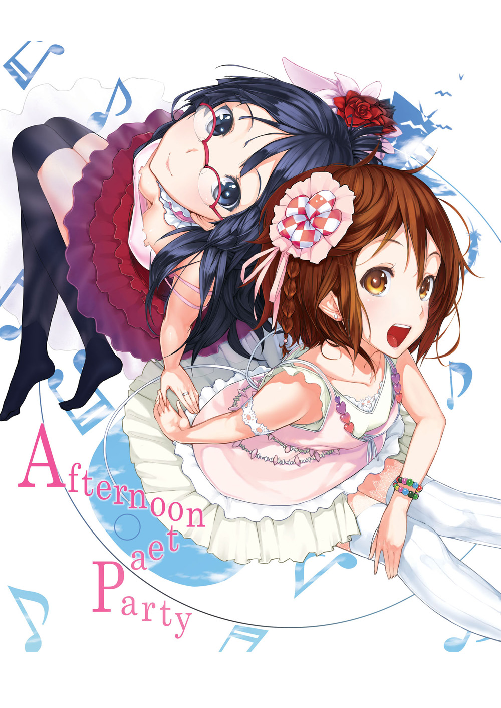 akiyama_mio, cleavage, hirasawa_yui, k-on!, ken-1, megane, thighhighs