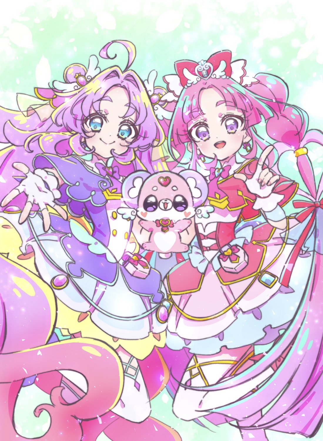 akechi_anna, kobayashi_mikuru, meitantei_precure!, pochitan, precure, thighhighs, uniform, yano_akane