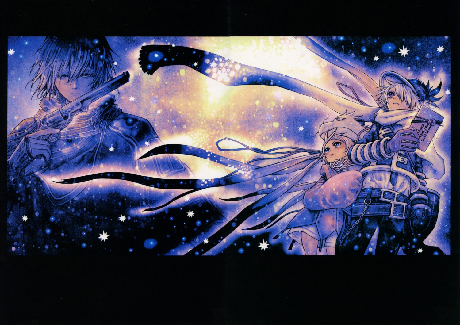 asada_hiroyuki, dress, gun, lag_seeing, niche, noir_(gauche_suede), steak, tegami_bachi