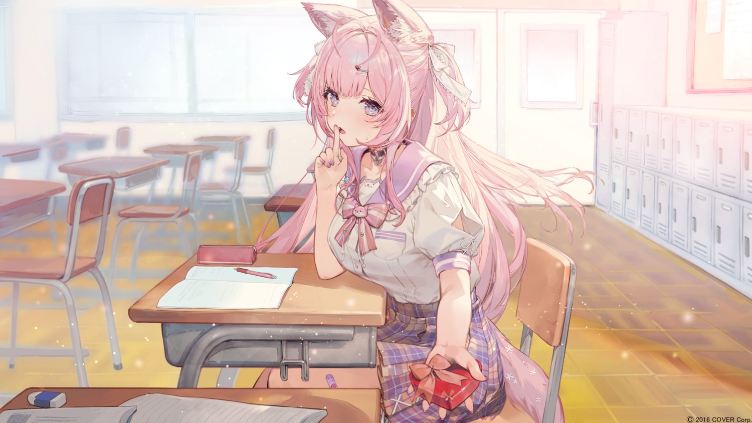 animal_ears, bandaid, hakui_koyori, hololive, kodama_(wa-ka-me), seifuku, tail, valentine