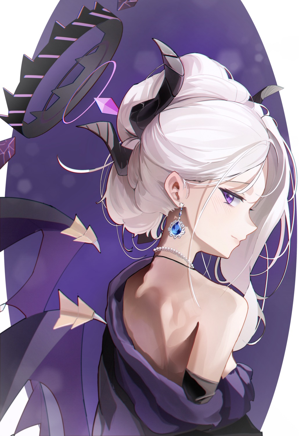 blue_archive, devil, halo, horns, long_long_cai, no_bra, sorasaki_hina, wings