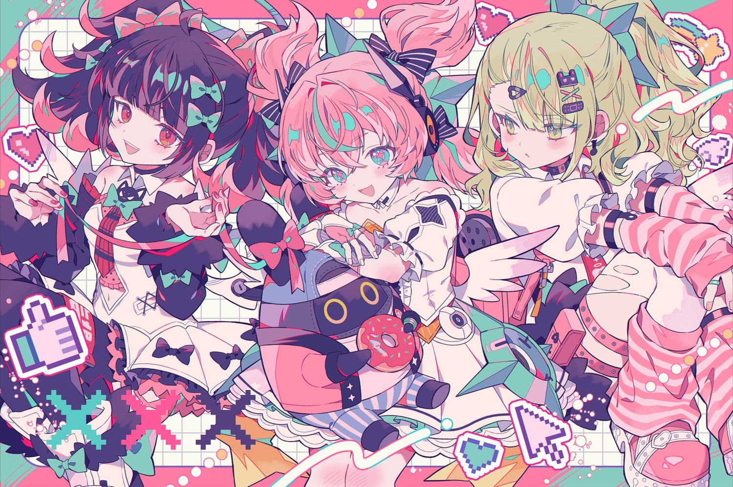 aria_(zenless_zone_zero), garter, halo, nangong_yu, sunna_(zenless_zone_zero), thighhighs, torn_clothes, uniform, wings, yumenouchi_chiharu, zenless_zone_zero