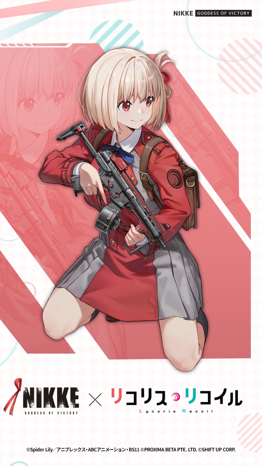 goddess_of_victory:_nikke, gun, lycoris_recoil, nishikigi_chisato, seifuku, tagme