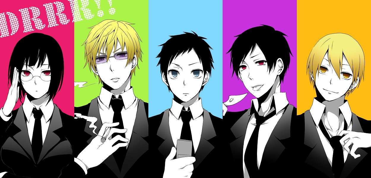 durarara!!, heiwajima_shizuo, kida_masaomi, megane, orihara_izaya, ryuugamine_mikado, shivue, sonohara_anri