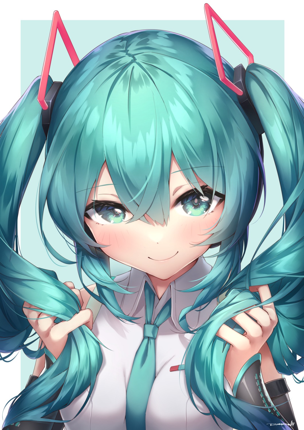 hatsune_miku, headphones, ringosan, vocaloid