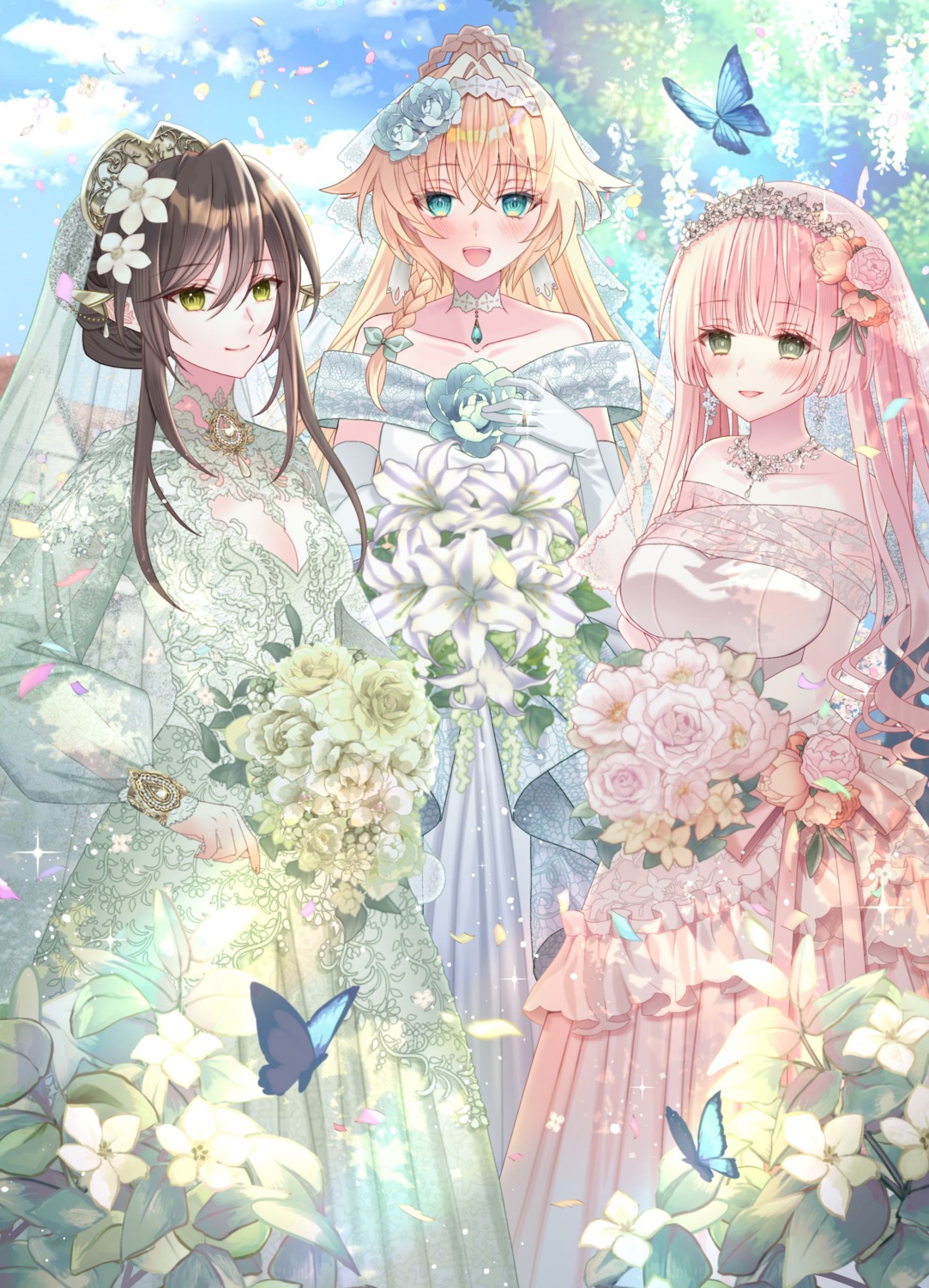 dress, elf, no_bra, nozomi_(serendipity), pointy_ears, see_through, wedding_dress, yuusha_party_wo_kubi_ni_natta_node_kokyou_ni_kaettara_member_zenin_ga_tsuitekita_n_daga