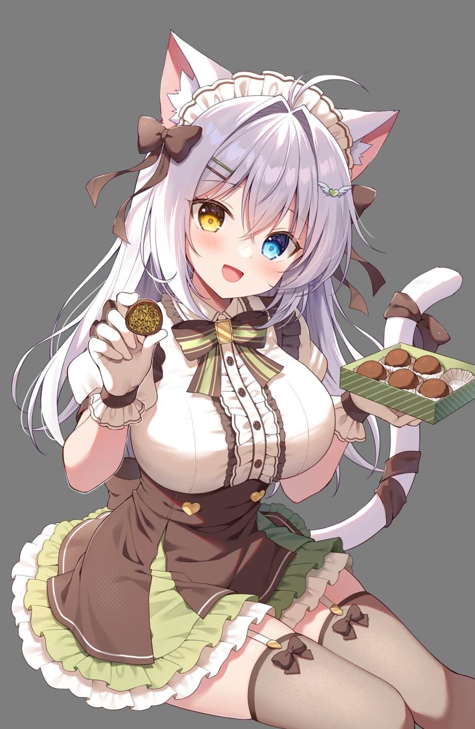 aina_rive, animal_ears, heterochromia, maid, mauve, nekomimi, stockings, tail