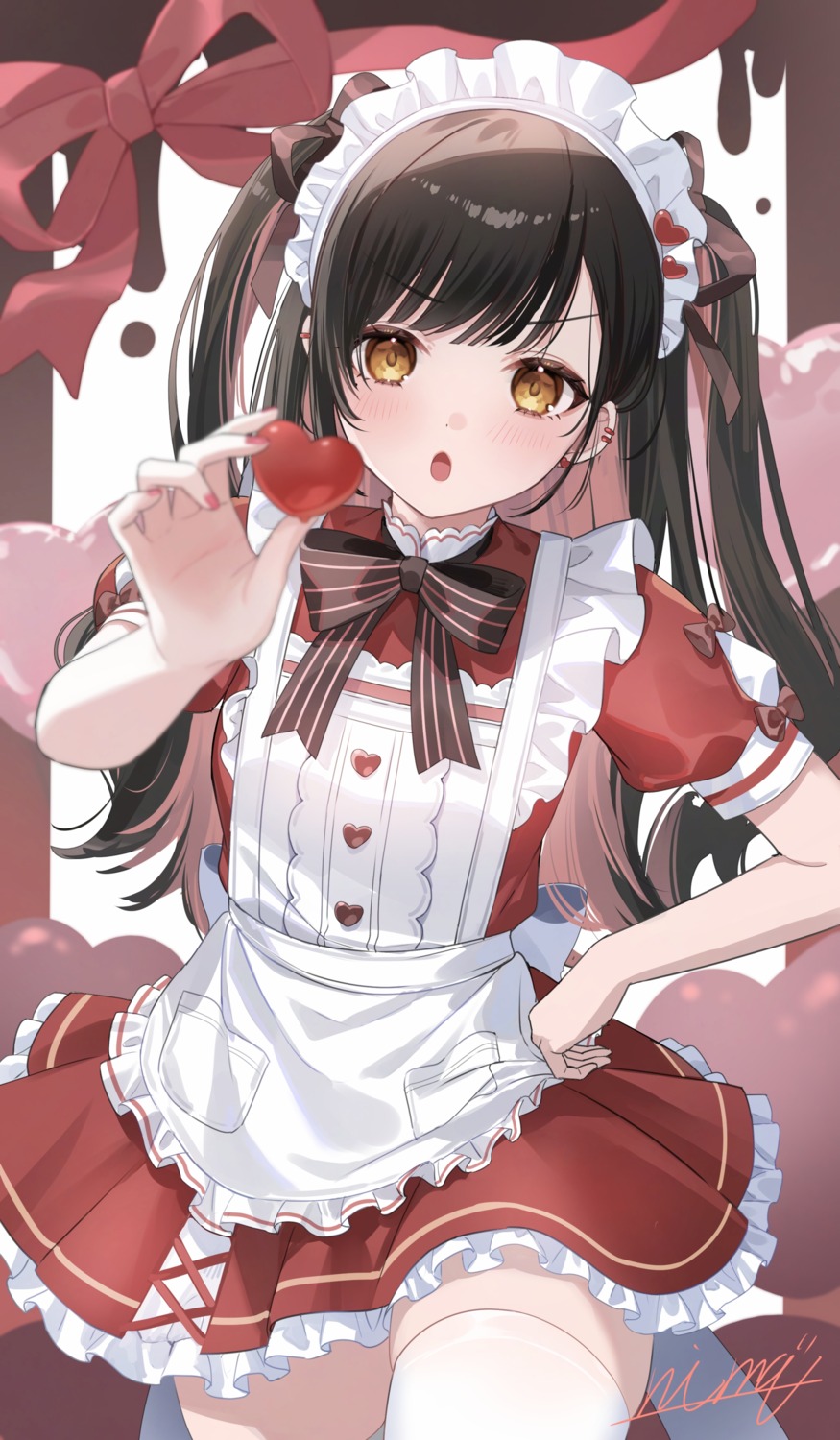 maid, nima_(niru54), skirt_lift, thighhighs, valentine
