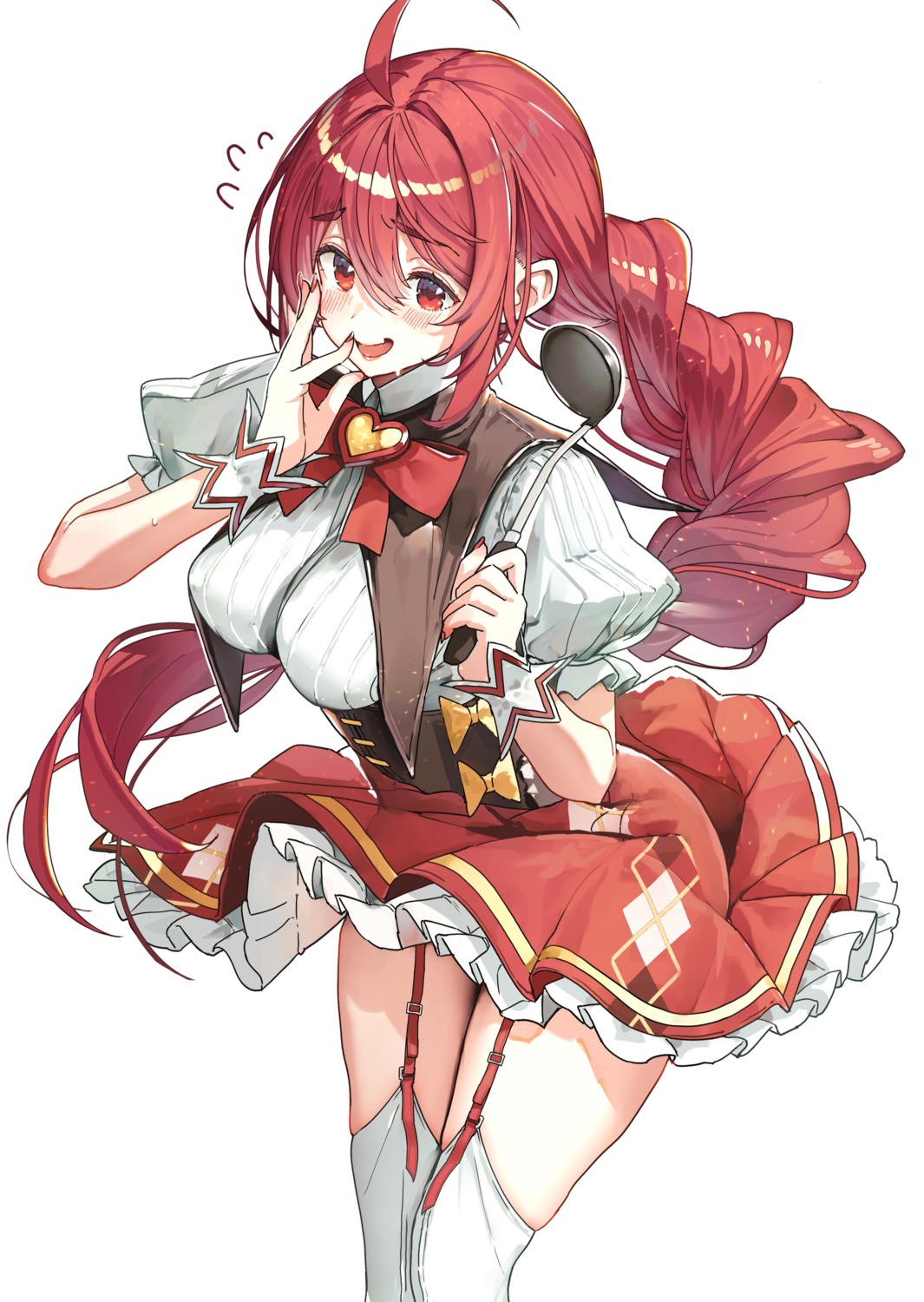 ichinose_idumi, merry_haruhina, ore_no_kaasan_wa_saikyou_no_mahou_shoujo_desu, skirt_lift, stockings, thighhighs, uniform