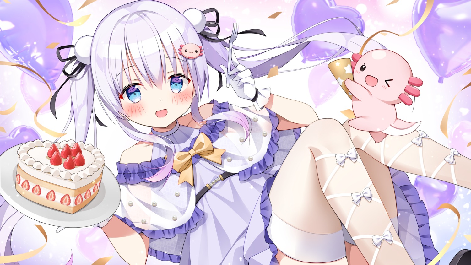 dress, indie_virtual_youtuber, mei_miyuri, see_through, skirt_lift, thighhighs, tobio_illust, wallpaper