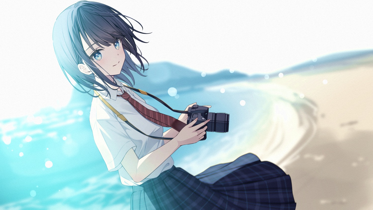 seifuku, sendou_senri, skirt_lift, stars_voice, wallpaper
