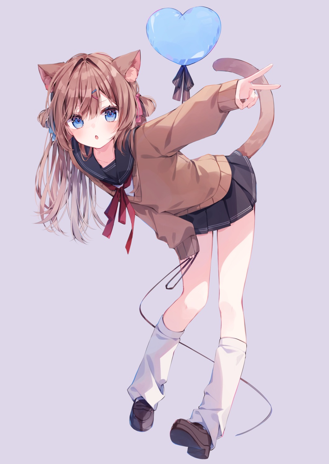 animal_ears, nekomimi, pirose, seifuku, skirt_lift, sweater, tail