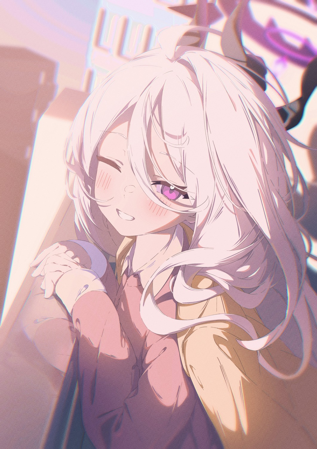 blue_archive, halo, horns, kazueru, pajama, sorasaki_hina