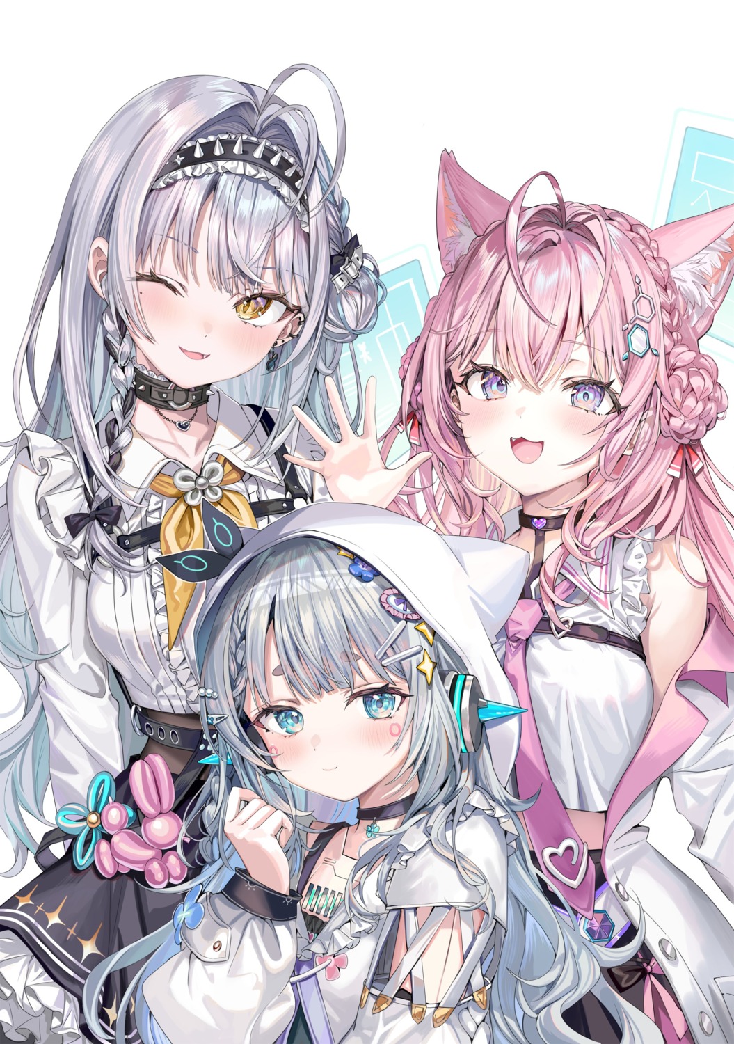 and_uge, animal_ears, crossover, ginjo_saine, hakui_koyori, hololive, mecha_musume, momoko_(momopoco)