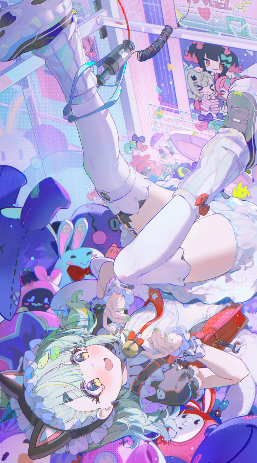 animal_ears, coria, garter, maid, nekomimi, skirt_lift, stockings, sunna_(zenless_zone_zero)