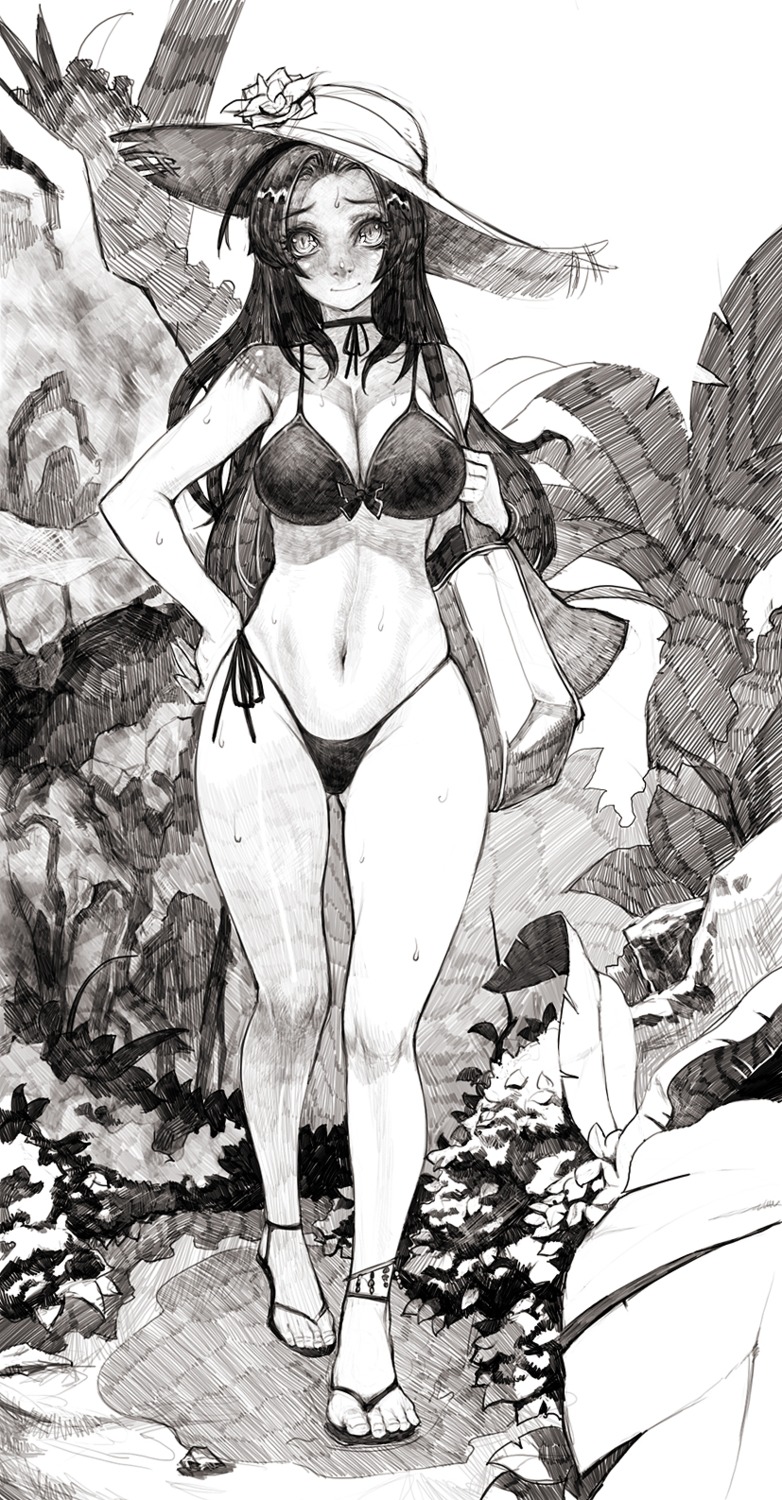 bikini, cleavage, jeffr, miura_azusa, monochrome, swimsuits, the_idolm@ster