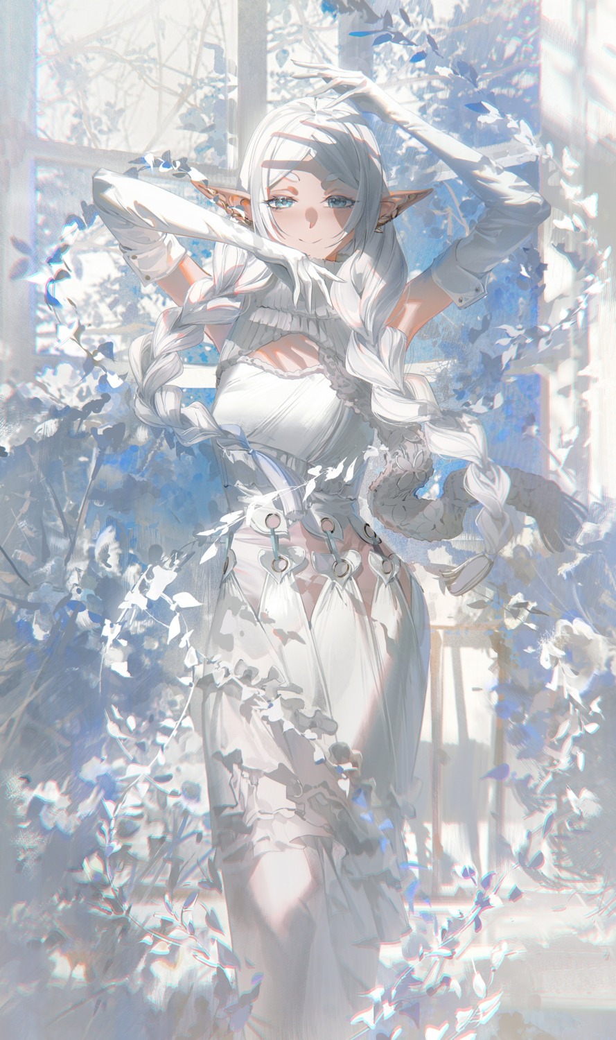 dress, elf, frieren, pointy_ears, see_through, sousou_no_frieren, ying_yi