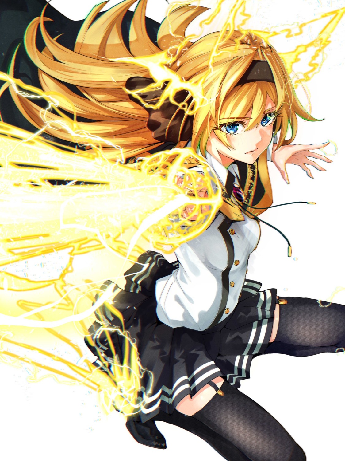 aoi_toshi, lihanna_owenzaus, seifuku, skirt_lift, stockings, thighhighs, tsue_to_tsurugi_no_wistoria, weapon