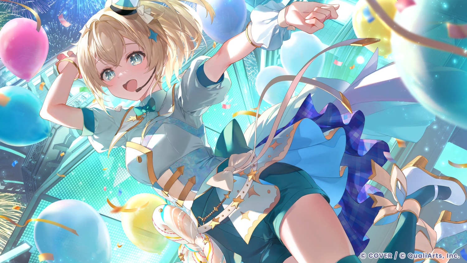 heels, hololive, kazama_iroha, tagme, thighhighs, uniform, wallpaper