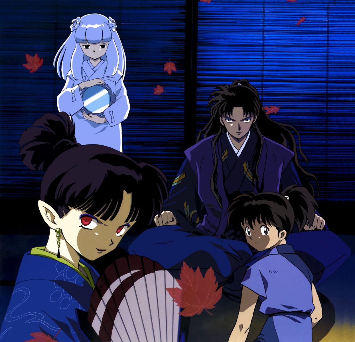 inuyasha, kagura_(inuyasha), kanna_(inuyasha), kimono, kohaku_(inuyasha), naraku