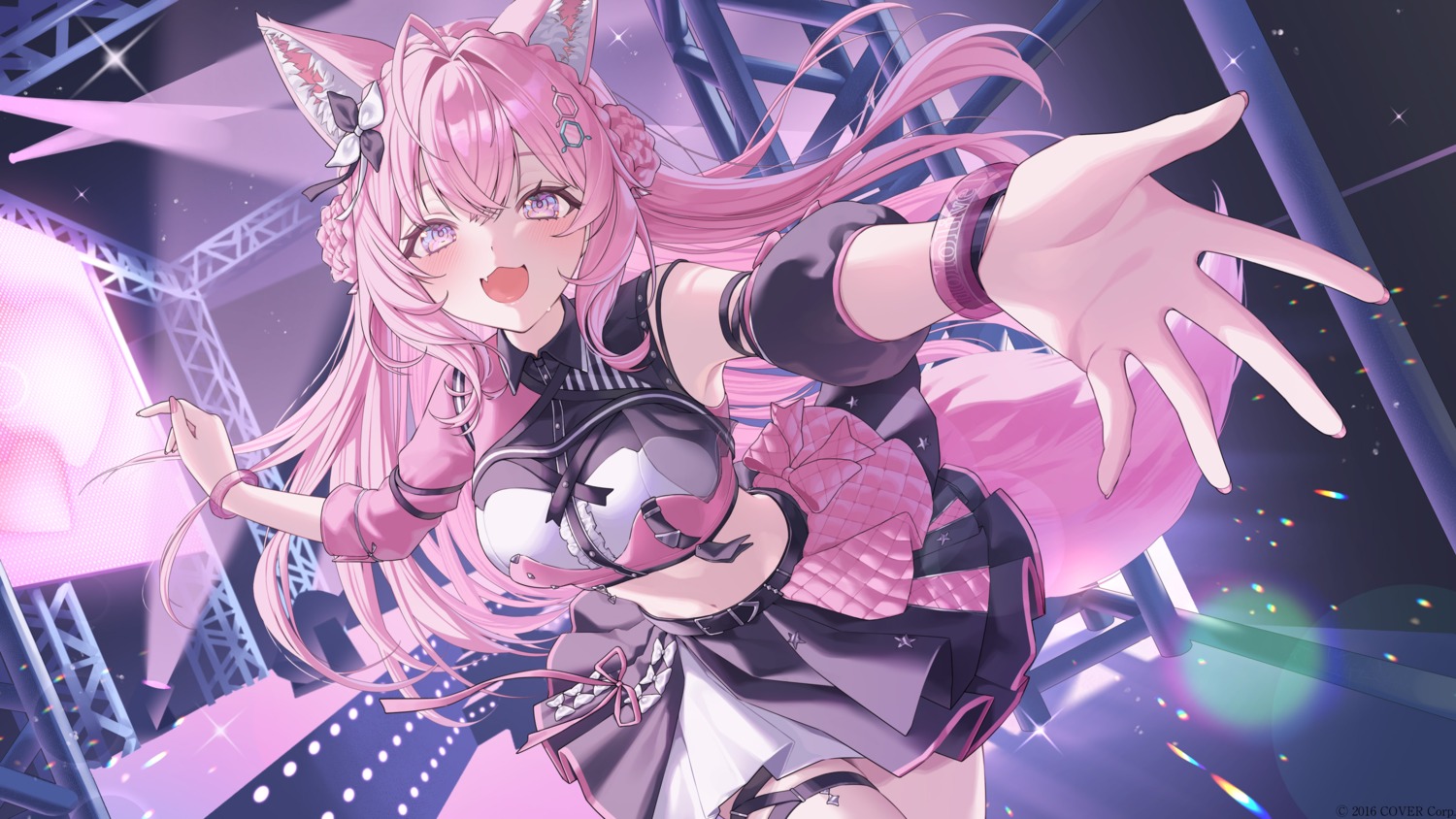 animal_ears, garter, hakui_koyori, hololive, mui_maru, tail, uniform, wallpaper