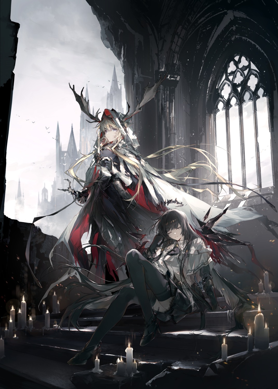 angel, animal_ears, arknights, armor, cheonyeon-hi, dress, heels, horns