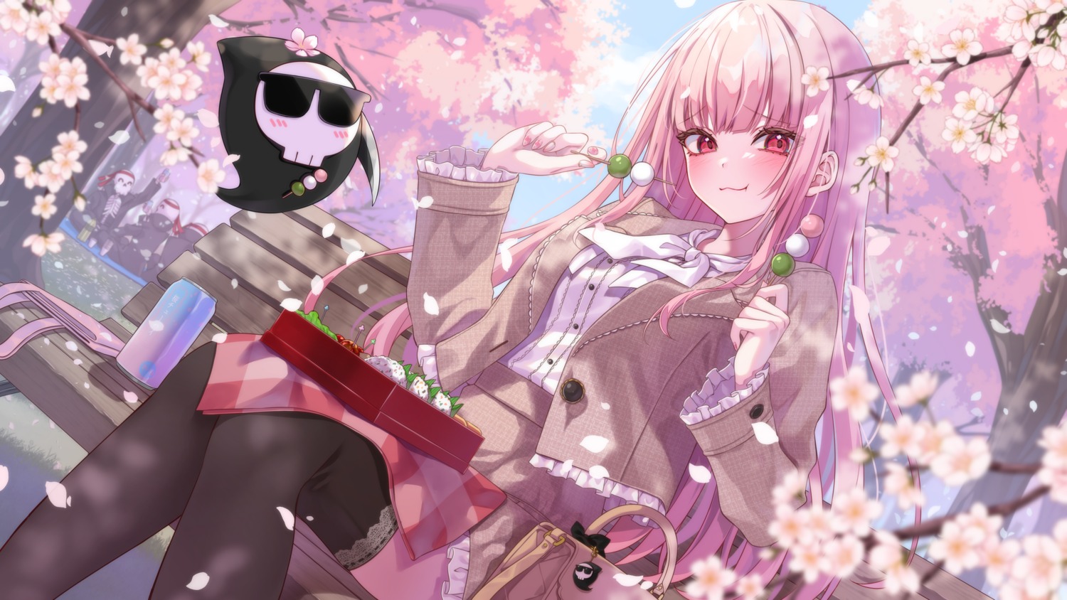 hololive, hololive_english, mogu_(au1127), mori_calliope, thighhighs, wallpaper