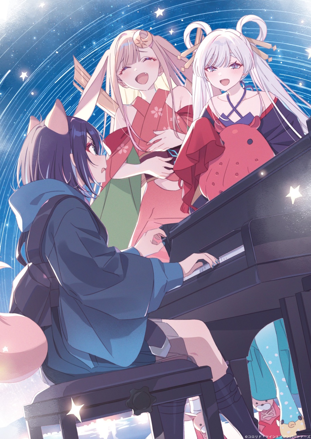 animal_ears, bunny_ears, chou_kaguyahime!, hechima, japanese_clothes, kaguya_(chou_kaguyahime!), kitsune, runami_yachiyo