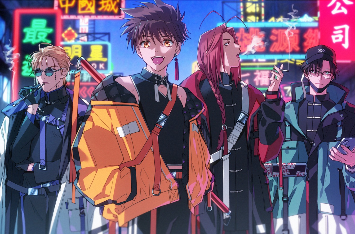 cho_hakkai, genjou_sanzou, k_(gear_labo), male, megane, saiyuki, sha_gojou, smoking