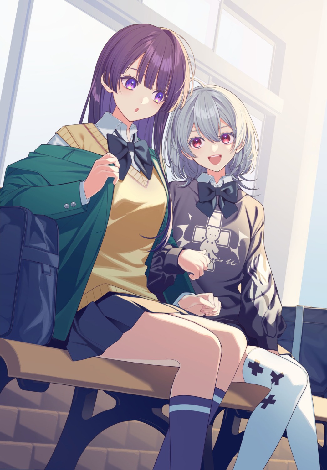 kurita_rin, m_gakuen, saejima_maki, seifuku, skirt_lift, sweater, thighhighs, touka_moru04