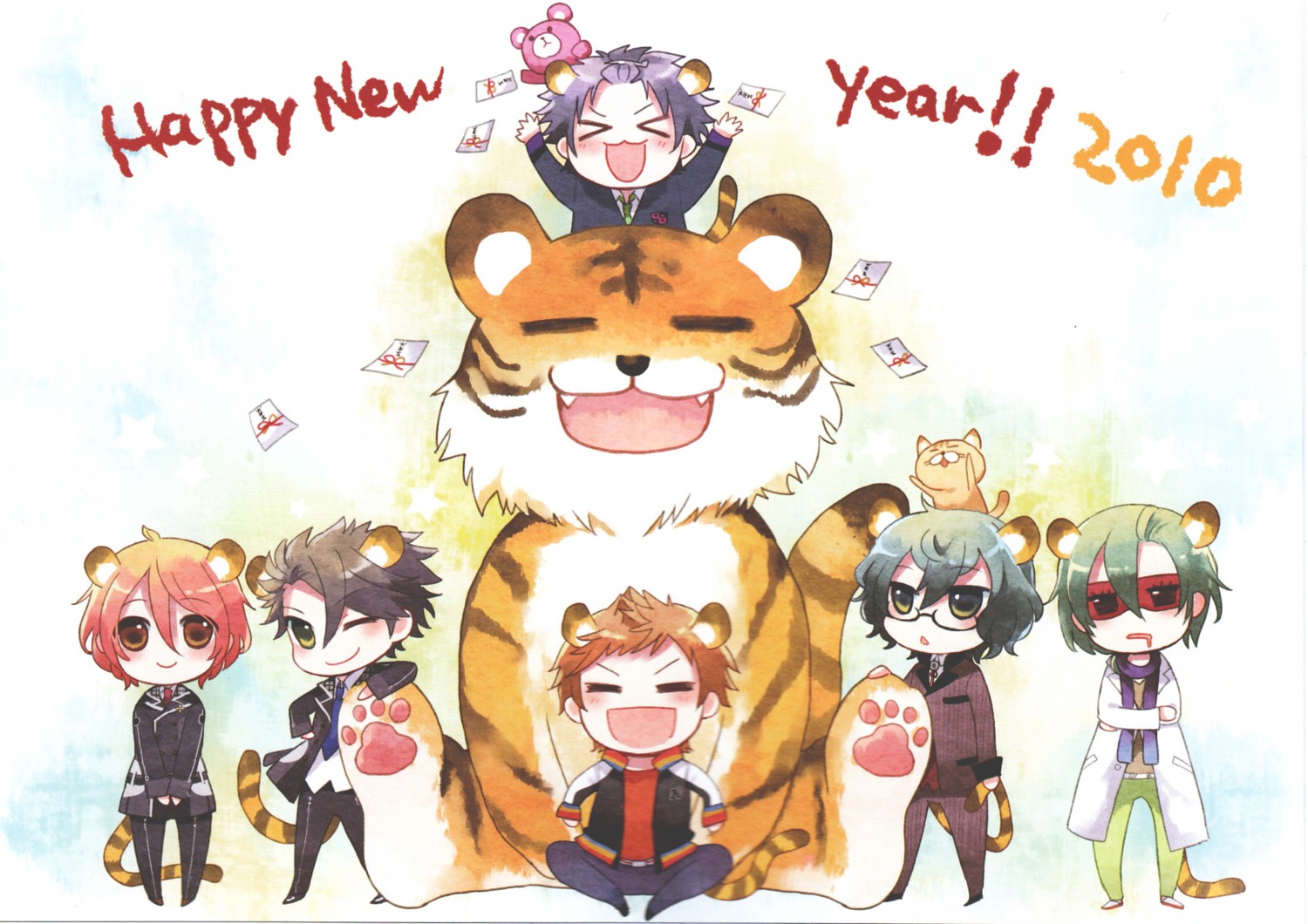 amaha_tsubasa, animal_ears, aozora_hayato, chibi, emu, haruki_naoshi, hoshizuki_kotarou, mizushima_iku, shiranui_kazuki, starry_sky, tiger