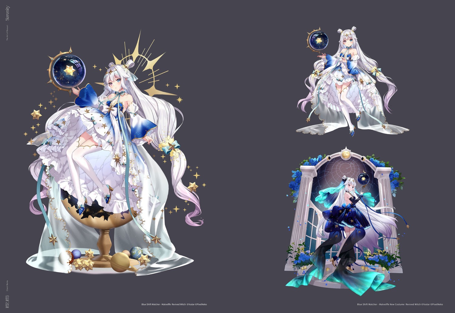 dress, heels, heterochromia, matveiffe_(revived_witch), no_bra, pointy_ears, revived_witch, rosuuri, see_through, skirt_lift, thighhighs
