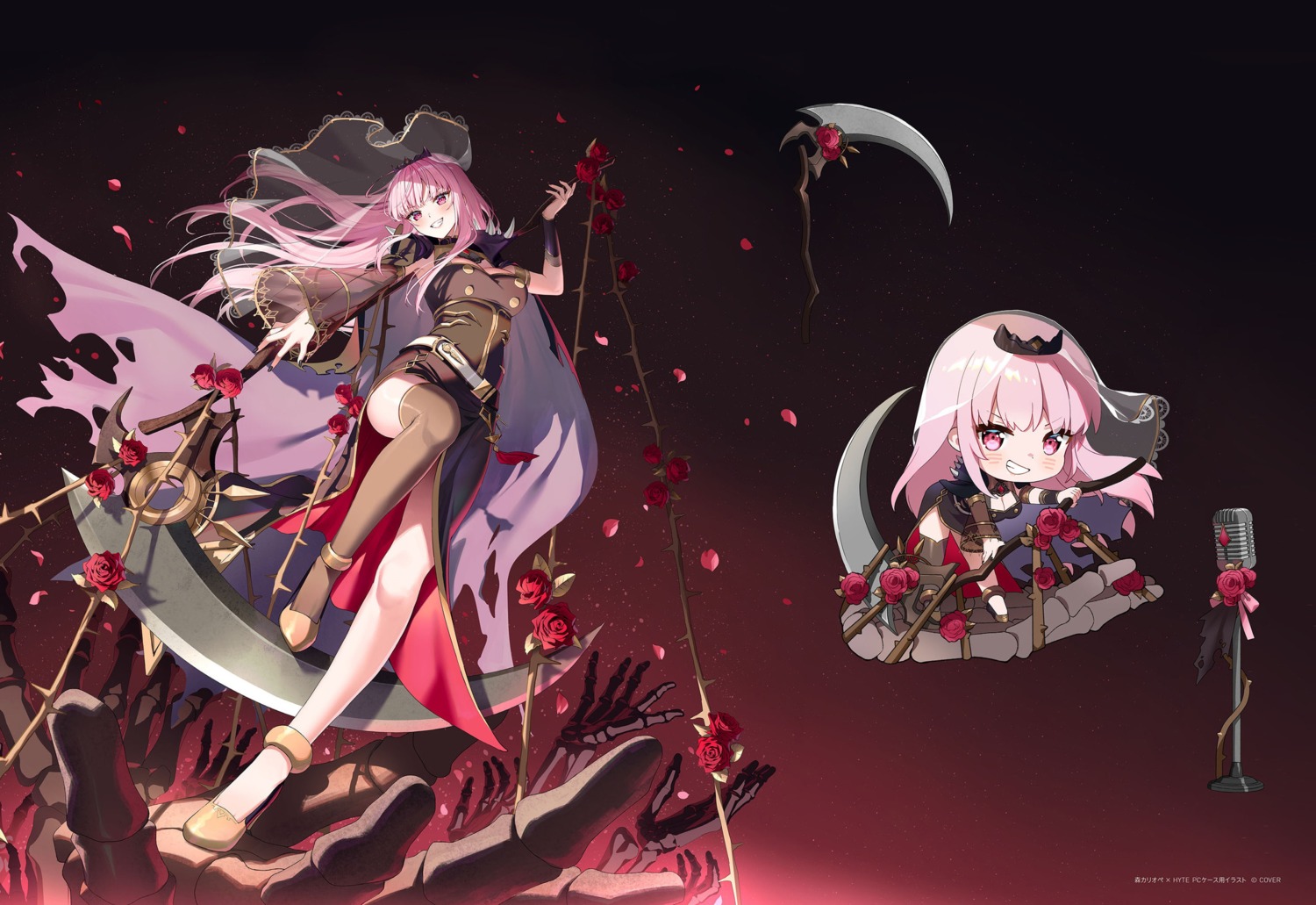 chibi, dress, hololive, hololive_english, mori_calliope, rosuuri, see_through, skirt_lift