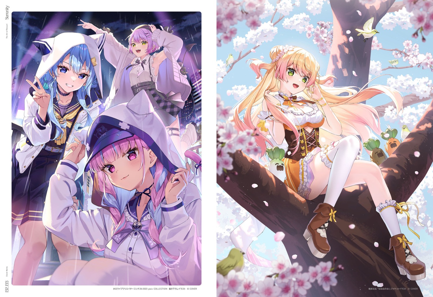 animal_ears, garter, hololive, horns, hoshimachi_suisei, minato_aqua, momosuzu_nene, nekomimi