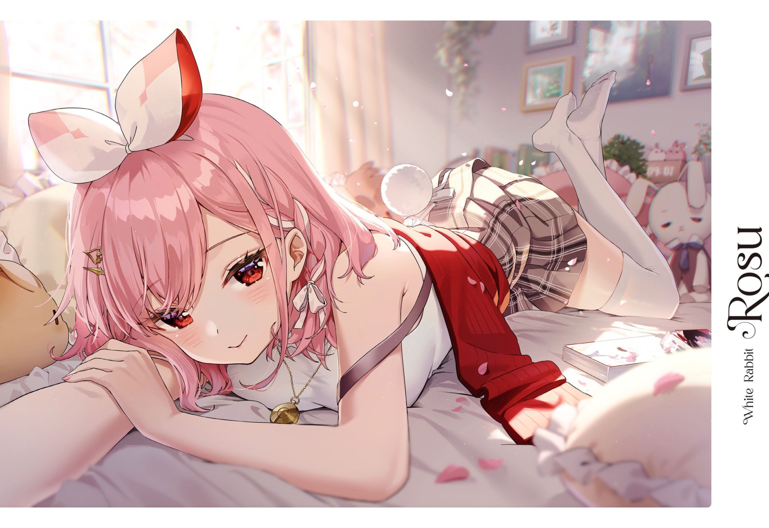 animal_ears, atelier_live, bunny_ears, rosuuri, rosuuri_(vtuber), sweater, tail, thighhighs