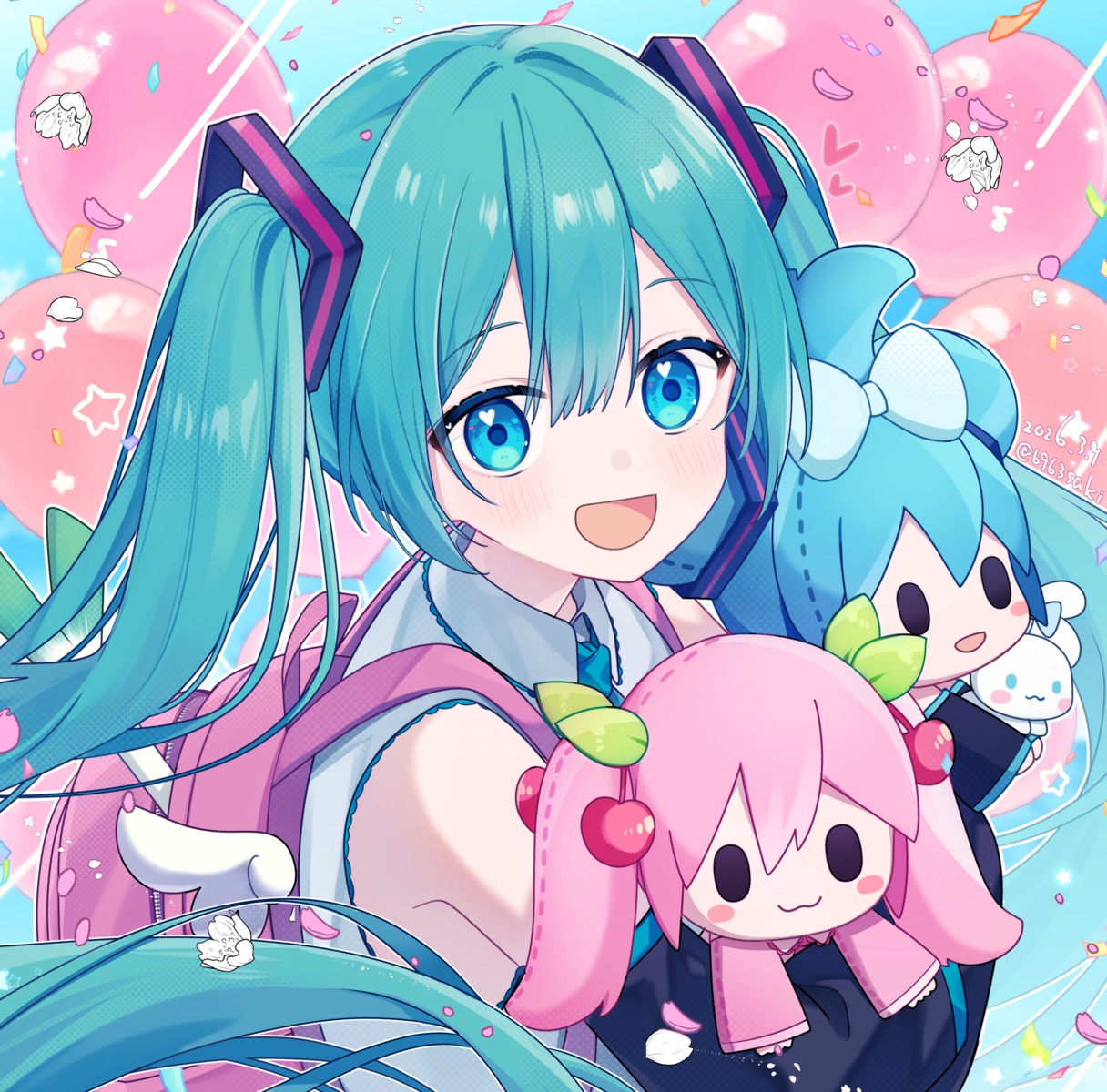 chibi, cinnamoroll, hatsune_miku, oosaka_rei, sakura_miku, sanrio, vocaloid